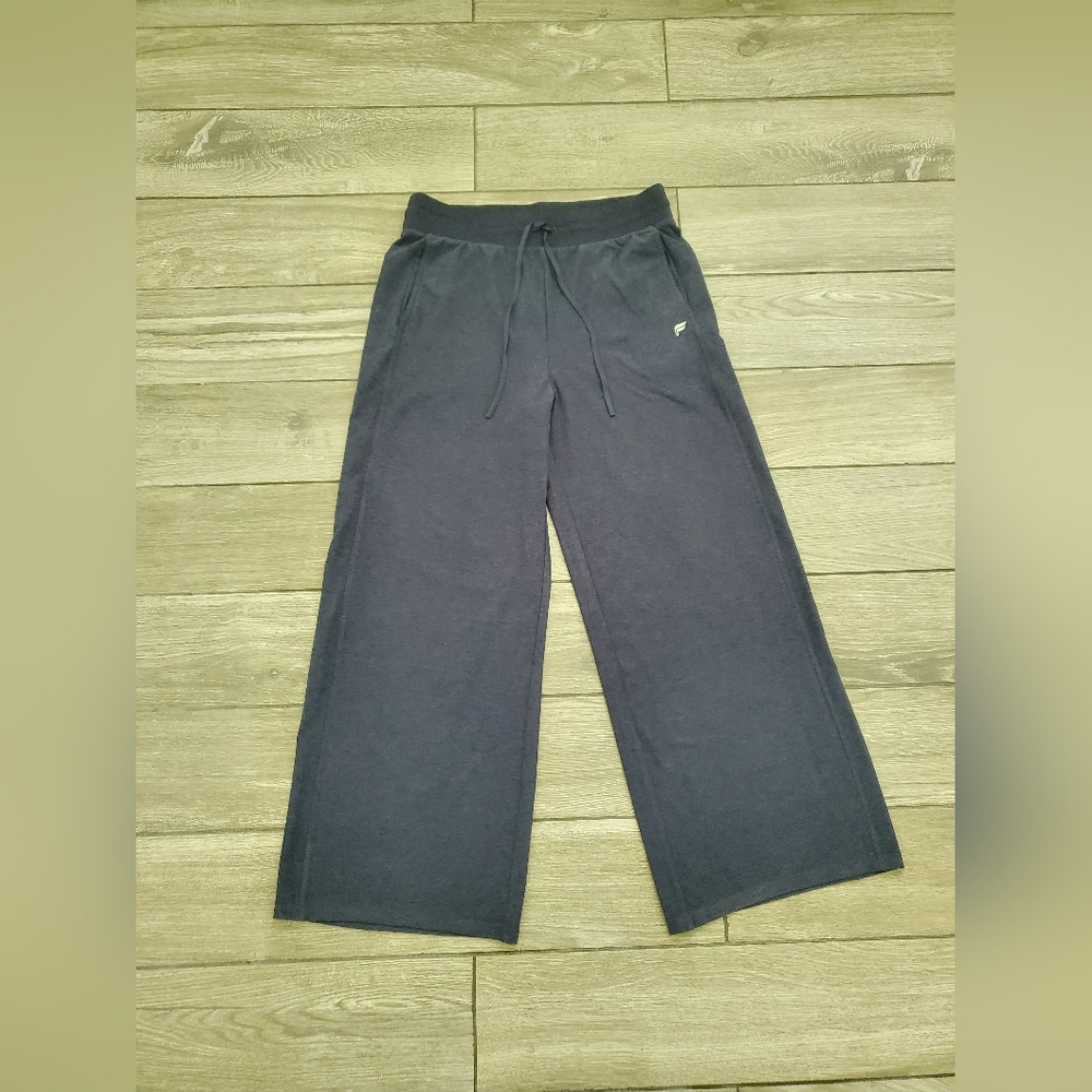 FABLETICS women's grayish dark blue navy polyester wide leg drawstring pants L